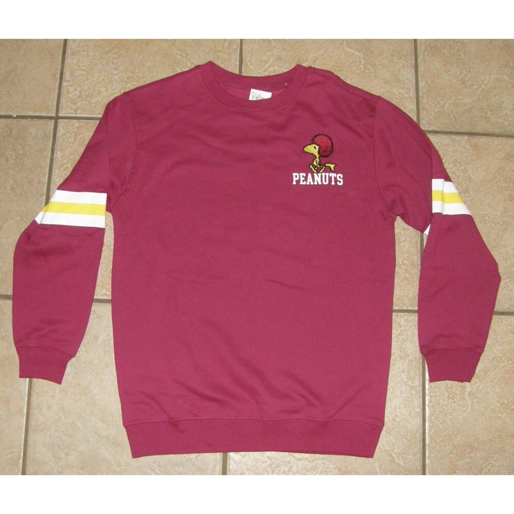 NEW Purplish Red Sz Small Football Theme Embroidered SNOOPY Sweatshirt PEANUTS